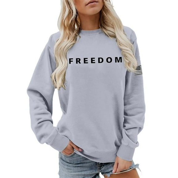 Freedom Sweatshirt Women Plus Size Patriotic Long Sleeve Pullover with Front Pocket Fashion Streetwear Fall Winter Casual Loose Fit Daily Wear