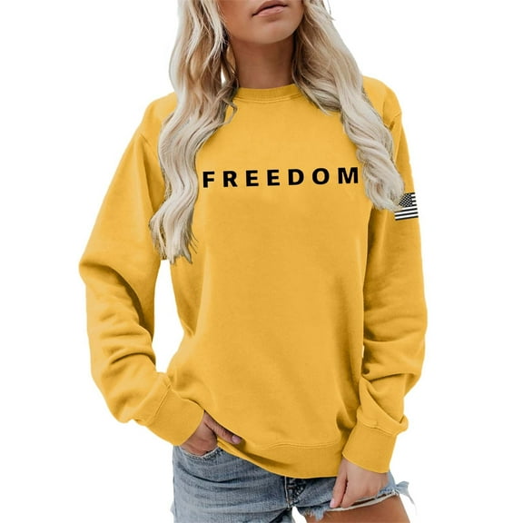 Freedom Sweatshirt Women Plus Size Patriotic Long Sleeve Pullover with Front Pocket Fashion Streetwear Fall Winter Casual Versatile Daily Wear
