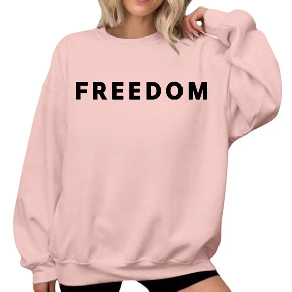 Freedom Sweatshirt for Women Long Sleeve Crew Neck Patriotic Graphic Pullover Classic Fashion Outdoor Activities Casual Comfort Fit Daily Wear