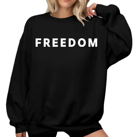 Freedom Sweatshirt for Women Long Sleeve Crew Neck Patriotic Graphic Pullover Classic Fashion Outdoor Activities Casual Relaxed Fit Daily Wear