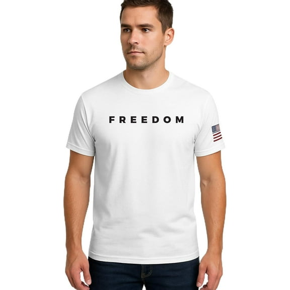 Freedom T-Shirt, Cotton, American Flag Design, Short Sleeve Crew Neck, Casual Wear