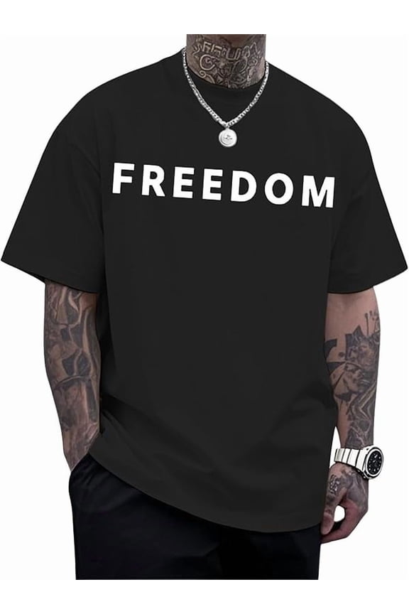 Freedom T Shirts for Men, Mens Patriotic Personality Letters Graphic Printed Cotton Crewneck Short Sleeve Casual Daily Tees