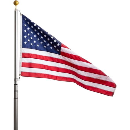 Freedom Telescopic Flagpole Elegant, Reliable Flag Display - American Craftsmanship, Patented Security, Complete Kit Included, Simple Twist-and-Button Lock, 360° 'No-Wrap' Swivel