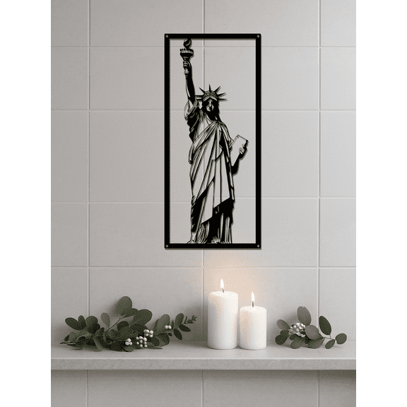 Freedom-Themed Metal Wall Art Vintage Statue of Liberty NYC Skyline Sculpture