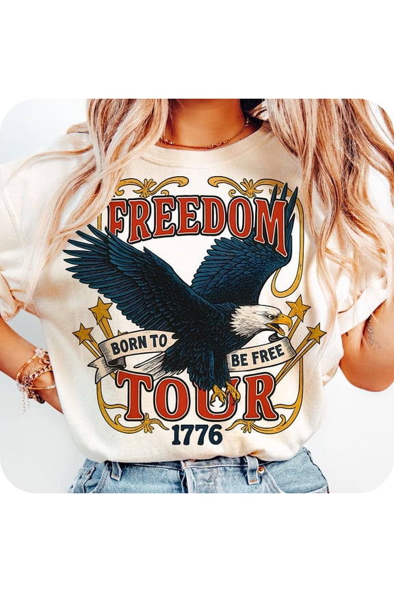 Freedom Tour Country T-Shirt – Western American Eagle Shirt for 4th of July and Patriotic Independence Day Celebrations