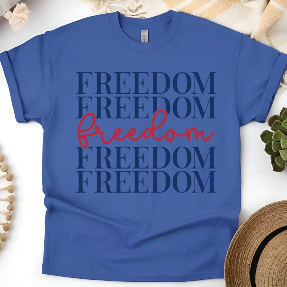 Freedom Typography Shirt – Patriotic Red and Blue Graphic Tee, Royal, Size 3XL