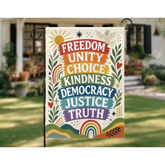 Freedom Unity Garden Flag, Human Rights Flag, Democracy Justice Truth Outdoor Garden Decor, Political Protest Flag, Pride Floral Yard Flag Double side, 28x40inch