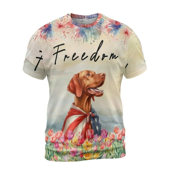 Freedom Vizsla on Independence Day 4th of July All Over Print 3D Shirt Unisex Merch Vizslas Dog Lover Gifts Idea - 01005