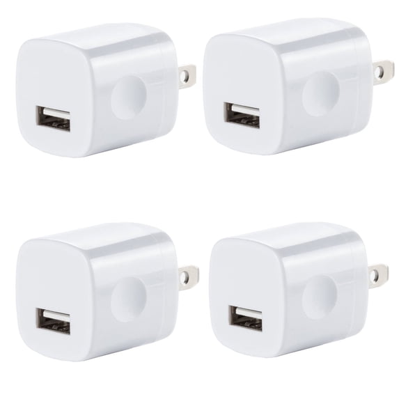 Freedomtech 4-Pack 1A USB Wall Charger, Single Port USB Power Adapter, White, Compact Charging Plug Compatible with iPhone, Samsung Galaxy, Android Phones, Tablets and More