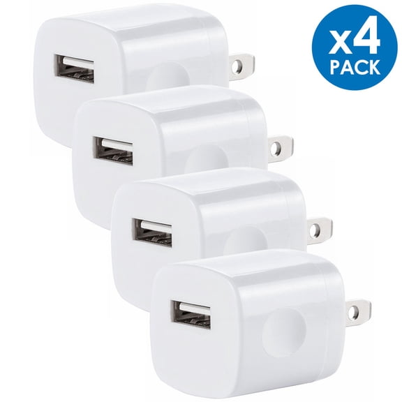 Freedomtech 4-Pack USB Wall Charger 1A 5V Fast Charging Adapter Plug Compatible with iPhone Samsung Android Smartphones