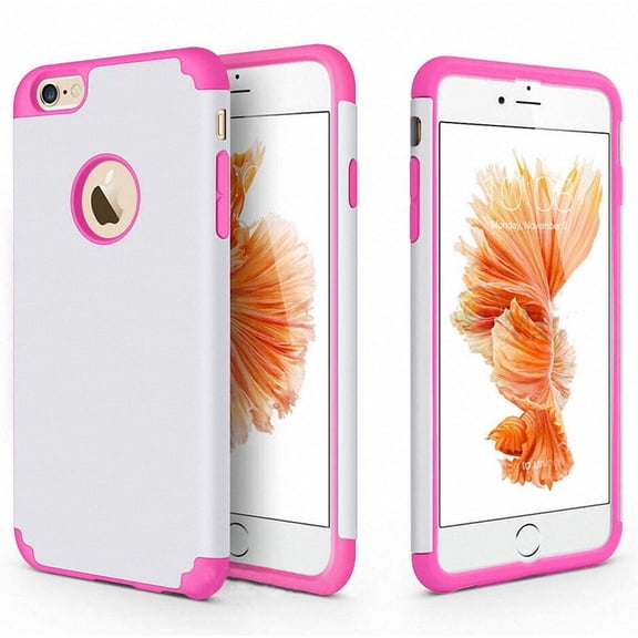 Freedomtech DualPro Case for Apple iPhone 6 Plus, 6s Plus | Shockproof Hard Shell Hybrid Dual-Layer Rugged Cover – White / Hot Pink 2-Pack