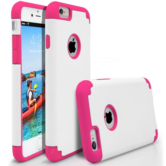 Freedomtech DualPro Case for Apple iPhone 6 Plus, 6s Plus | Shockproof Hard Shell Hybrid Dual-Layer Rugged Cover – White / Hot Pink