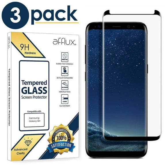 Freedomtech Full Cover Tempered Glass Screen Protector for Samsung Galaxy S8 Plus (3-Pack, Black)