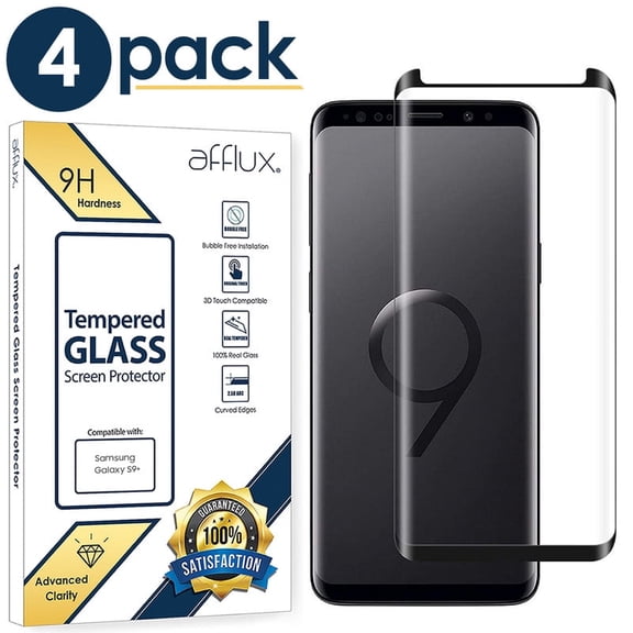 Freedomtech Full Cover Tempered Glass Screen Protector for Samsung Galaxy S9 Plus (4-Pack, Black)