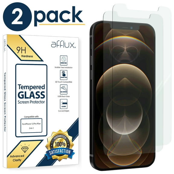 Freedomtech Tempered Glass Screen Protector Compatible with iPhone 12 Pro Max Self-Adhere Bubble-Free Clear Oleophobic Coating 9H Hardness For Apple iPhone 12 Pro Max (2-Pack)