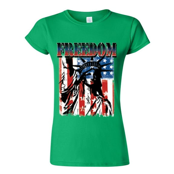 Freedoom Statue Of Liberty USA Flag Printed Lady Tee Shirt Color Irish Green Small