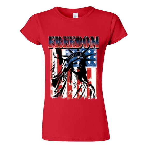 Freedoom Statue Of Liberty USA Flag Printed Lady Tee Shirt Color Red 2X-Large