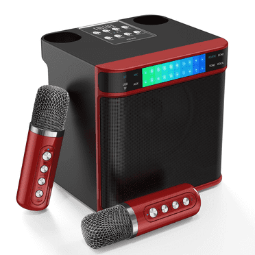Freefish Bluetooth Karaoke Machine with 2 Wireless Mics, Portable PA Speaker, Color Changing LED Lights for Home Party Singing