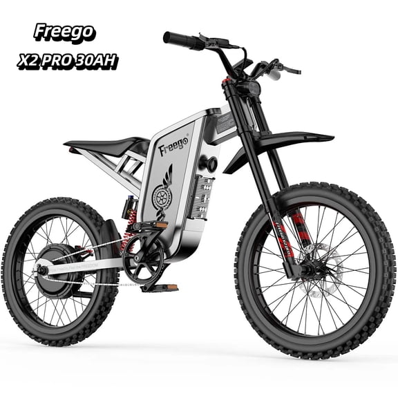 Freego Electric Dirt Bike for Adults, X2 Pro Electric Motorcycle 6000W(Peak) Motor 1800wh Battery,7 Speed 50MPH Off Road Electric Bicycle,19x2 Tire Full Suspension Hydraulic Brake Half Throttle