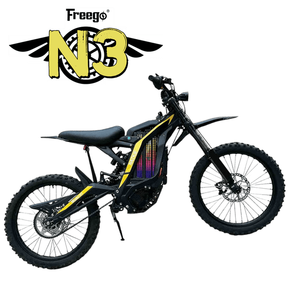 Freego N1 8000W Peak Electric Dirt Bike for Adults - 72V/30Ah, 50MPH, 60mile Range, 19"x2" Tires, Full Suspension, Hydraulic Disc Brakes, All‑Terrain EBike, UL2849