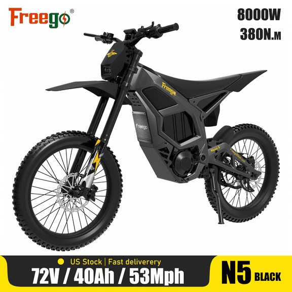 Freego N5 Mountain E-bike for Adults,8000W(Peak)Mid-Drive Motor 53MPH top speed,72V40AH LG battary,380N.M Torque 4-Piston Hydraulic Brakes,19"/18"Tire Off-Road Bike UL2849