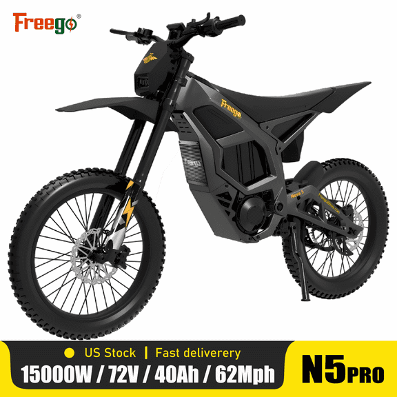 Freego N5 Pro Mountain E-bike,15000W(Peak)Mid-Drive Motor 62 MPH top speed,72V40AH battary,19"/18"Tire ,380N.M Torque 4-Piston Hydraulic Brakes Off-Road Bike