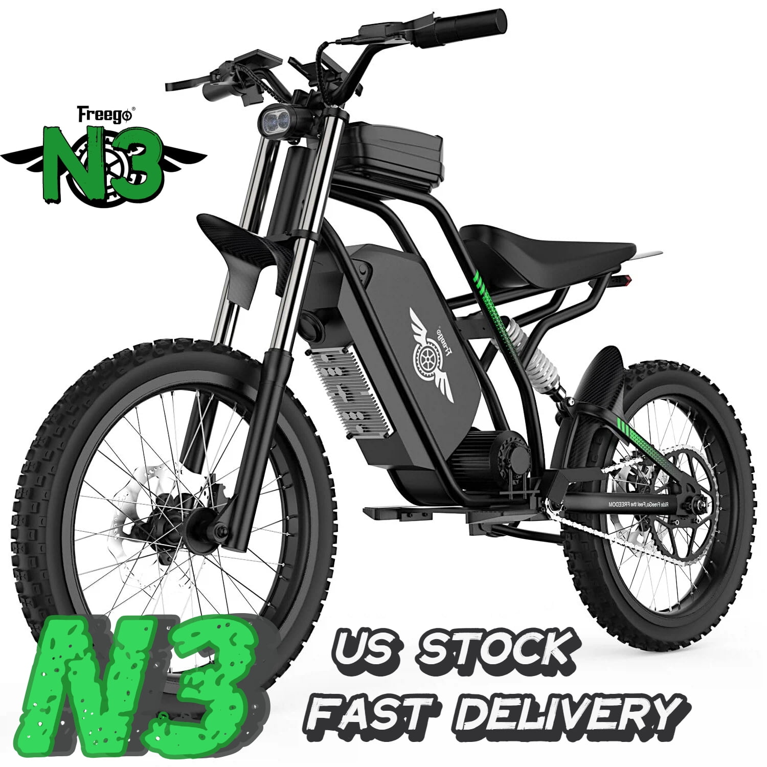 Freego Nova 3 Mid-Drive Electric Bike,3000W Peak Motor,60V 25Ah Battery,17" Tires,40 MPH,Off-Road E-Bike