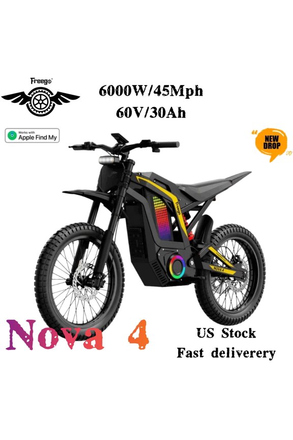 Nova 4 Mid-Drive Electric Dirt Bike for Teens & Adults,45 MPH,6000W Peak Motor,60V 30Ah Battery,Full Suspension,4-Piston Hydraulic Brakes