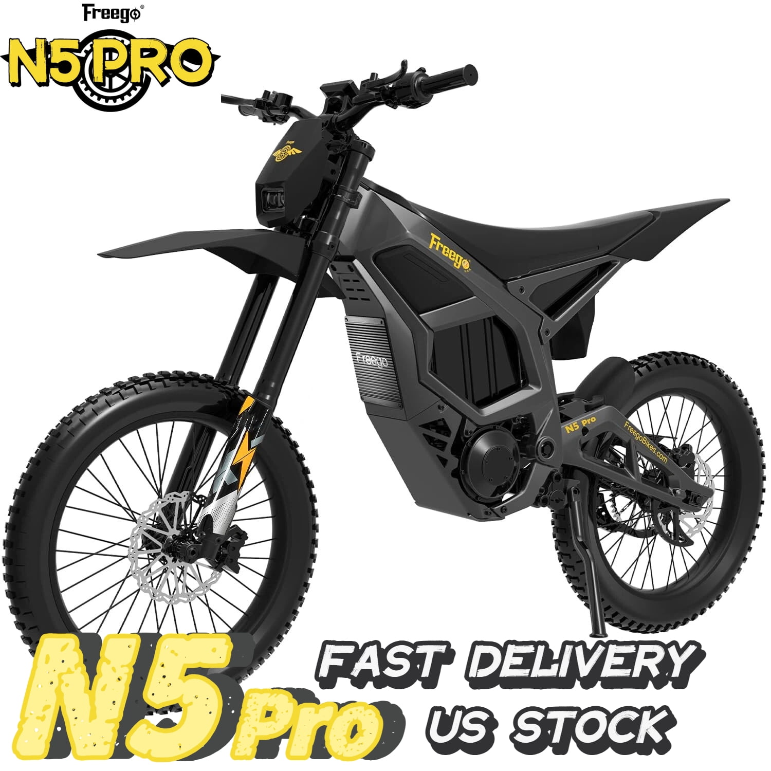 Freego Nova 5 PRO 72V/40Ah Electric Bicycle for Adults - 15000W Peak Mid‑Drive, 62MPH, Samsung 50S 8C Battery UL2849, Full Suspension, 19”/18” Wheels