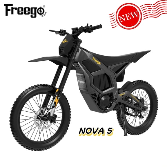 Freego Nova5 Electric Dirt Bicycles,8000W(Peak) Mid-Drive Motor,53MPH,72V 40Ah Battery,19" All-Terrain Tires,380Nm Torque,Shimano 7-Speed,Aluminum Frame