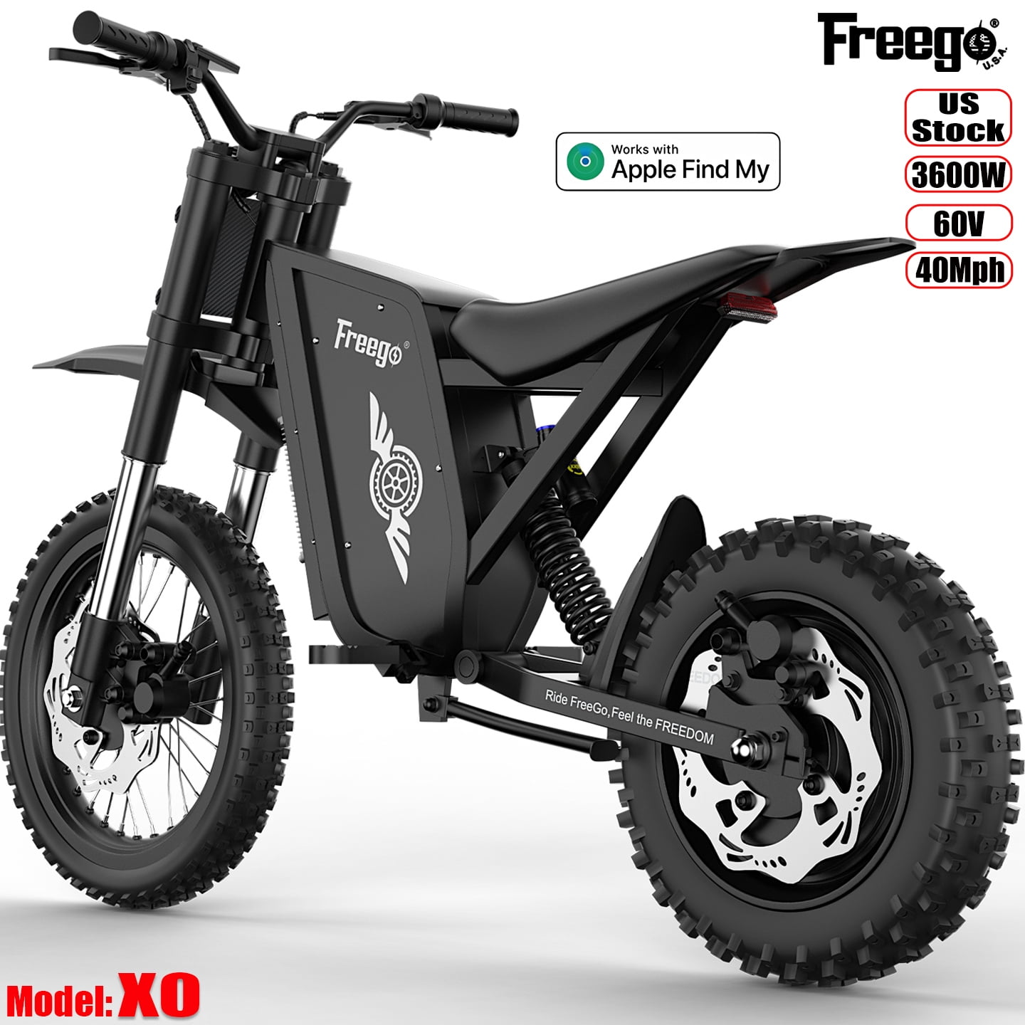 Freego X0 E-TrailX Electric Dirt Bike for Teens and Adults, 3600W Peak 40Mph Off-Road Dirt Bike,60V25Ah Battery 14"/10" Tires Lightweight Hydraulic Disc Brakes Electric Dirt Bike UL2849