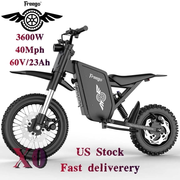 Freego X0 Electric Bicycles for Adults & Teens,3600W(Peak),60V 23Ah Battery,40 MPH,Hydraulic Disc Brakes,14"/10" Off-Road Tires,UL2849 Certified