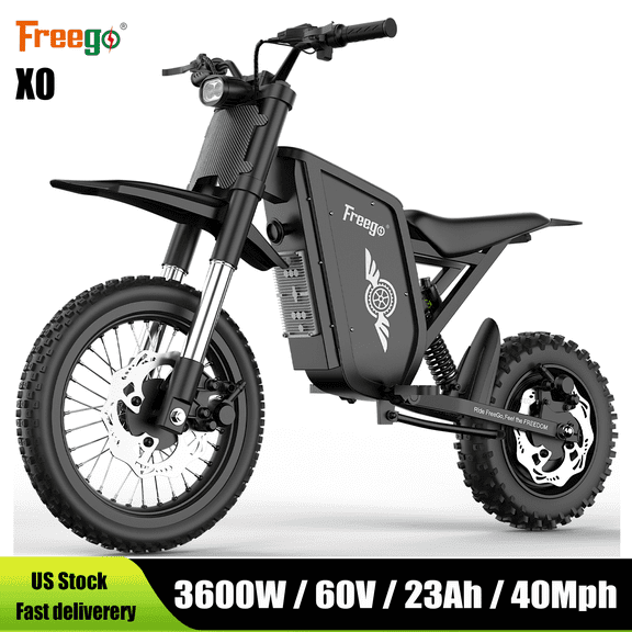 3600W(Peak) Freego X0 Electric Dirt Bike,60V 23Ah,40MPH Top Speed,Hydraulic Disc Brakes,14/10" off-Road Motorcycle for Adults & Teens,Fast Charging