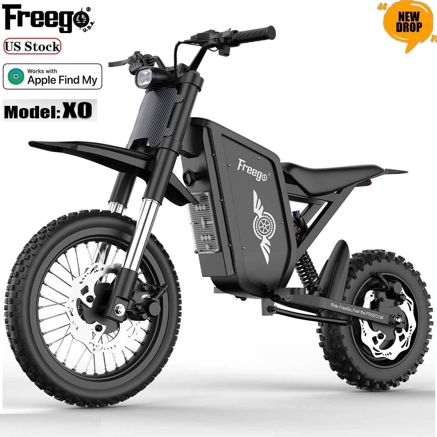 Freego X0 Electric Dirt Bike for Teens & Adults,3600W Peak Motor 40 MPH, 60V 23Ah Battery, 14"/10" All-Terrain Tires, Full Suspension & Dual Hydraulic Disc Brakes, Off-Road Electric Motorcycle UL2849
