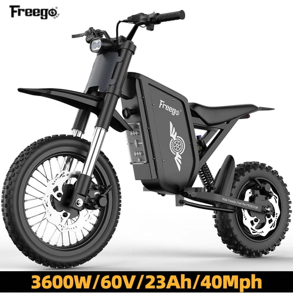 Freego X0 Electric Mountain Bike for Adults & Teens,3600W(Peak),60V 23AH Battery,40 MPH Top Speed,50 Miles Range,14"/10" Tires,UL2849