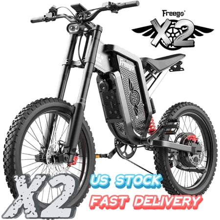 Freego X2 Electric Motorcycle for Adults,6000W Motor 60V30AH Removable Battery Electric Bike, 50Mph/7Speed Electric Mountain Bicycle, 19" x2" Tire Full Suspension,Full Hydraulic Brake