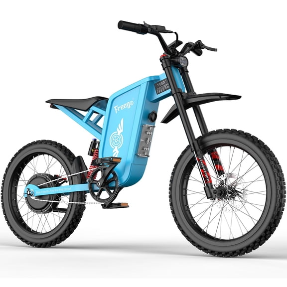 Freego X2 PRO 6000W Peak Electric Dirt Bike - 60V/30Ah Battery, 56 Mile Range, 28 MPH Eco / 50 MPH Sport, Single Speed, Hydraulic Disc Brakes, 4-Piston, High-strength Steel, 6H Charging,Blue