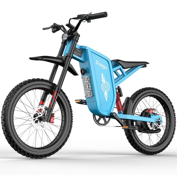 Freego X2 PRO 6000W Peak Electric Dirt Bike - 60V/30Ah Battery, 56 Mile Range, 28 MPH Eco / 50 MPH Sport, Single Speed, Hydraulic Disc Brakes, 4-Piston, High-strength Steel, 6H Charging,Blue