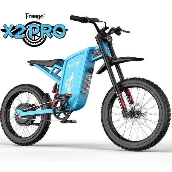 Freego X2 Pro BLUE Dirt eBike, 6000W Electric Motorcycle, 50MPH 60V30AH Electric Mountain Bicycle