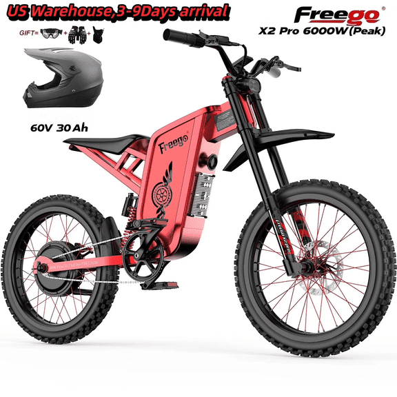 Freego X2 Pro Off-Road Electric Bicycle for Adults,6000W Peak,60V 30Ah Removable Battery,50MPH,Full Suspension,Hydraulic Brakes,19" Tires