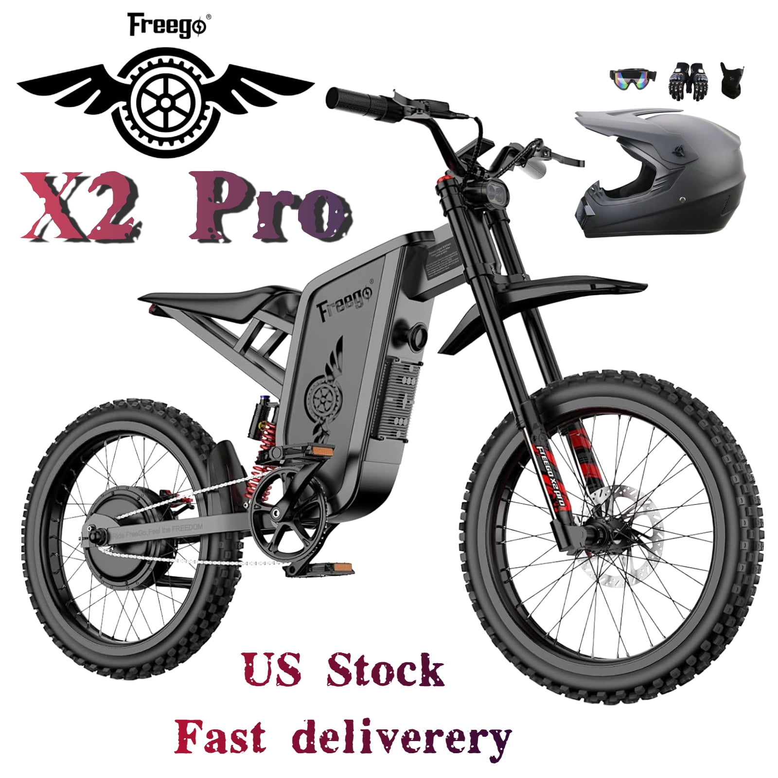 Freego X2Pro 6000W(Peak)Motor 60V 30Ah Battery Electric Motorcycle for Adults,Electric Dirt Bike Teens ,50MPH Off Road Electric Bicycle,19x2 Full Suspension/Four-Piston Hydraulic Brake UL2849