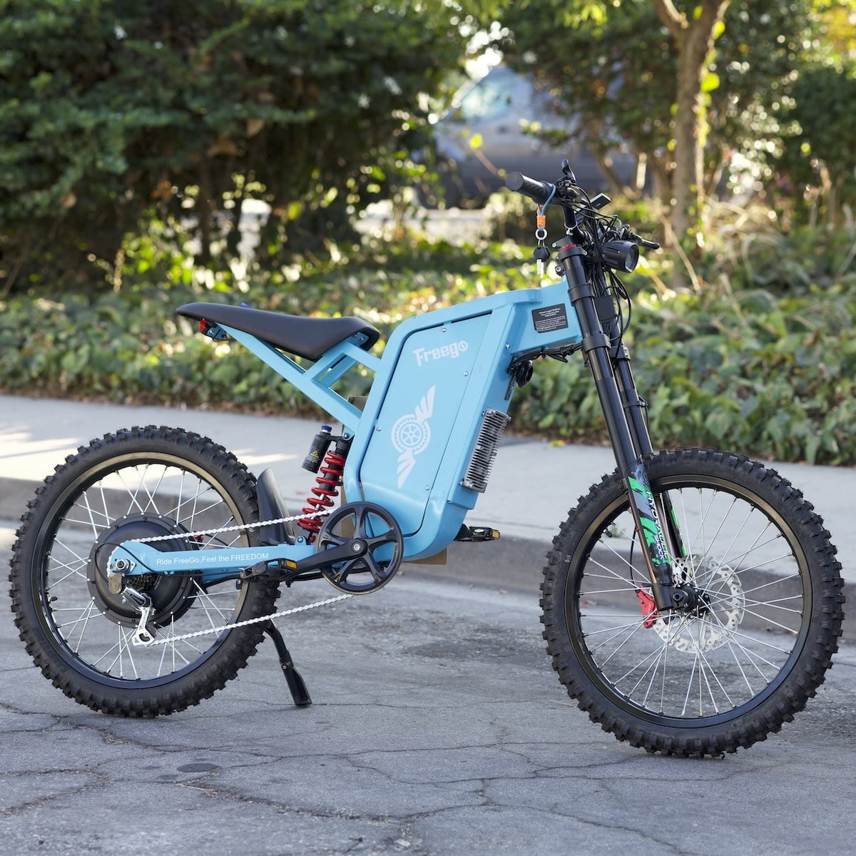 Freego X2Pro Electric Motorcycle for Adults, Electric Dirt Bike Teens 6000W(Peak) Motor 60V/30Ah Battery,50MPH/7 Speed Off Road Electric Bicycle,19x2 Full Suspension/Hydraulic Brake,Blue