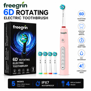 Freegrin 6D Rotating Electric Toothbrush for Adults, 5 Modes, 4 DuPont Soft Bristle Heads, 2-Min Smart Timer, Type-C Charging, IP67 Waterproof, Pink