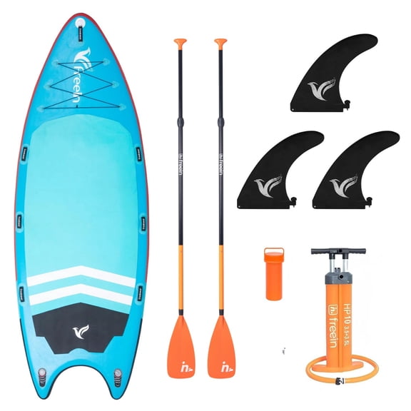 Freein 14' Team Inflatable Stand Up Paddle Board (SUP) - 14'x60"x6", 860 lbs Max Load, Oversized Multi-Person Design with Complete Accessory Kit