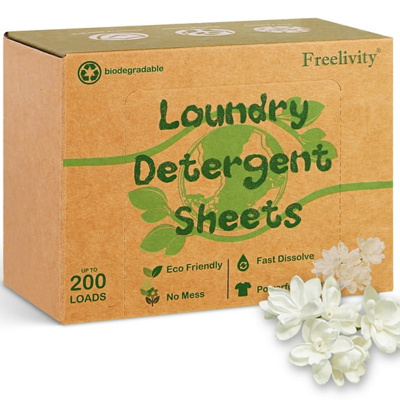 Freelivity Laundry Detergent Sheets, 200 Sheets Fresh Linen Scent - Eco-Friendly Hypoallergenic Plastic-Free LiquidLess Clothes Washing Detergent Supplies for Save Space Travel Camping