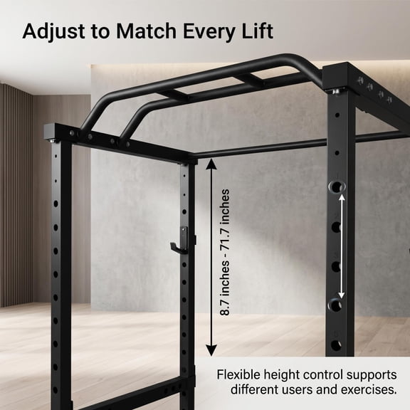 Freely Adjustable Commercial Grade Squat Rack 2"x2 Steel Frame Pull Up Bar for Home Gym