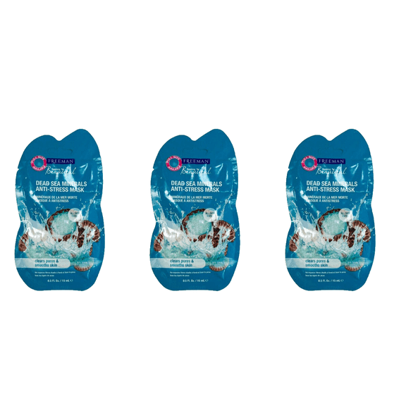 Freeman Anti-Stress Dead Sea Minerals Clay Mask Dead Sea Minerals 15ml LOT OF 3