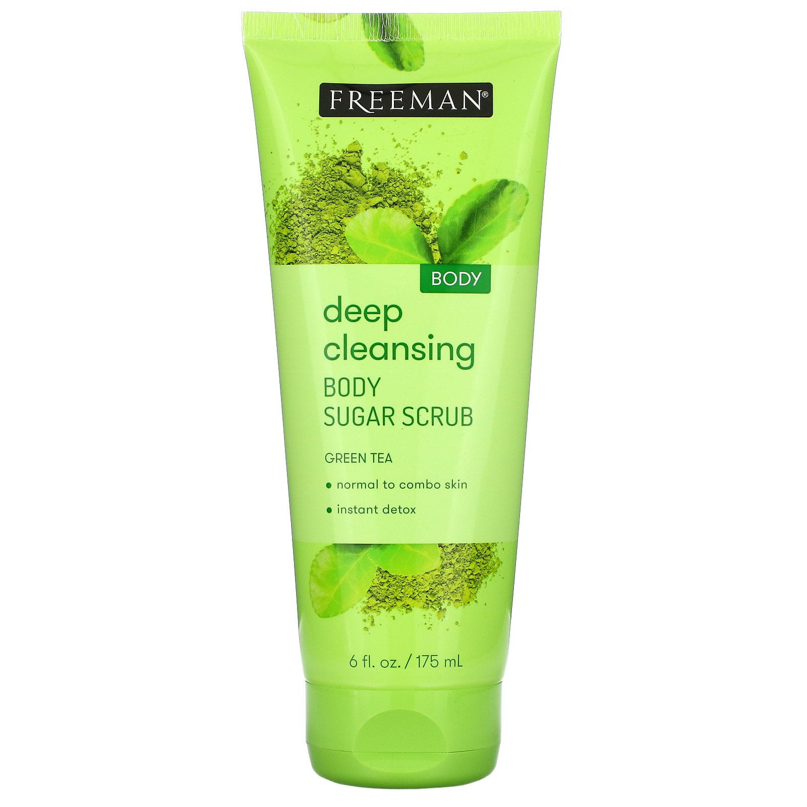 Freeman Beauty Deep Cleansing Body Sugar Scrub, Green Tea, 6 fl oz (175 ml)