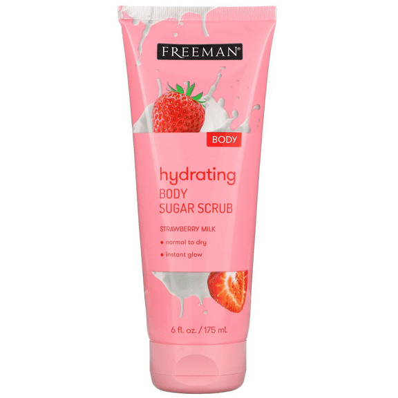 Freeman Beauty Hydrating Body Sugar Scrub, Strawberry Milk, 6 fl oz (175 ml)