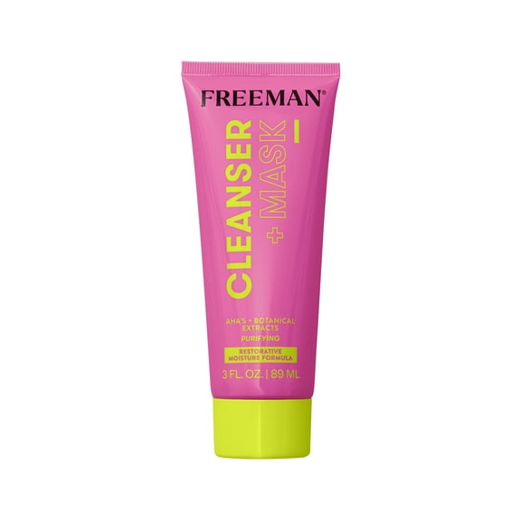 Freeman Cleanser + Mask, Moisturizing HYZ01 & Purifying Cream-To-Foam Face Multipurpose Skincare, Face Cleanser & Face Mask, AHA's & Botanical Extracts Facial Mask, 3 fl.oz./ 89 mL Tube, 1 Count